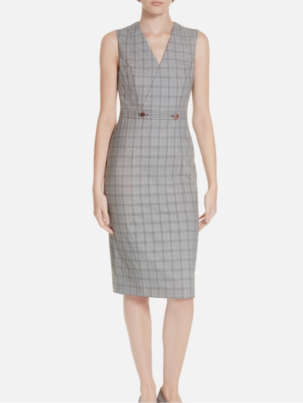 Ted Baker Grey Plaid V-Neck Midi Wrap Dress
